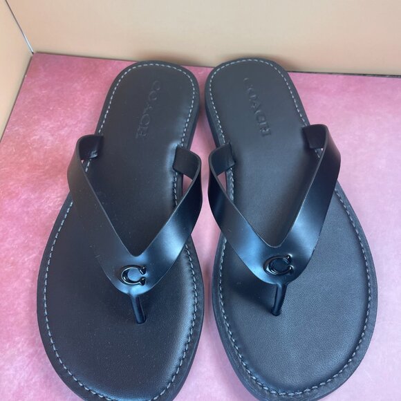 COACH BRIANNA LEATHER FLIP FLOP SANDALS (8) - Picture 4 of 14